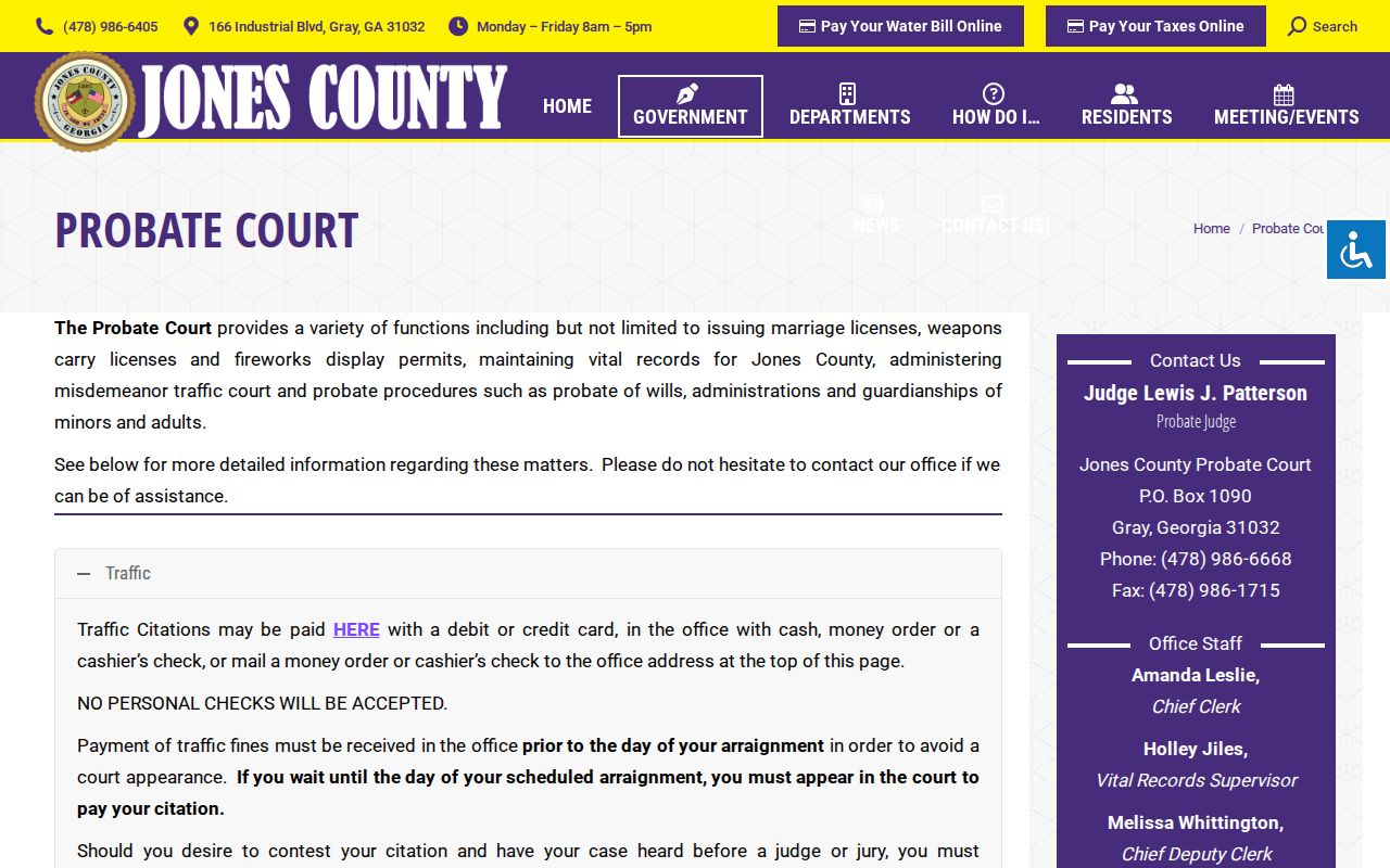Jones County Probate Court traffic warrant payment information