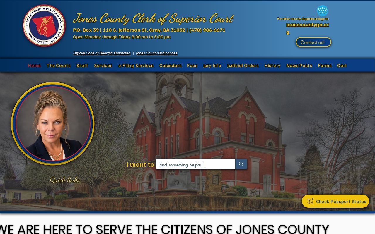 Jones County bench warrant court links on the Superior Court clerk website