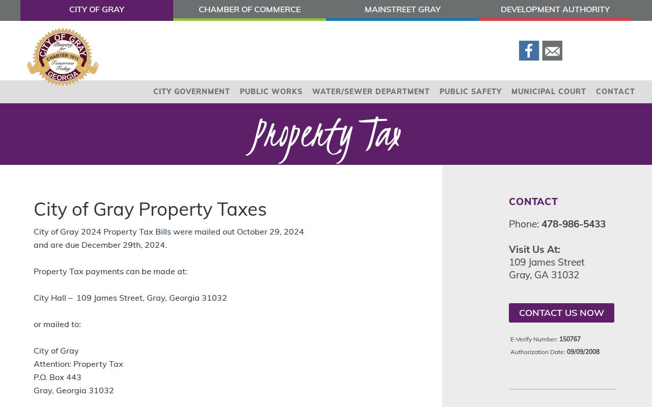 Gray warrant records civic building and City Hall contact page