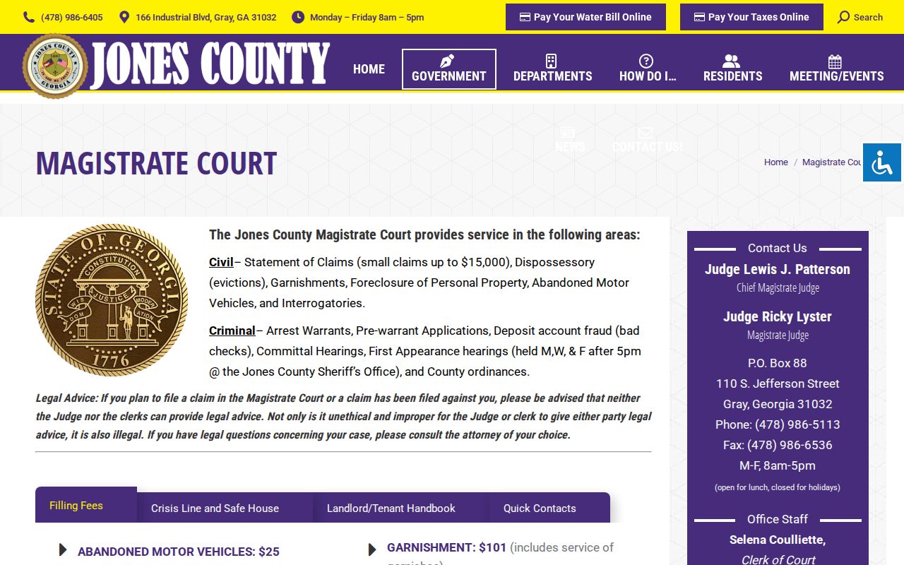 Jones County Magistrate Court arrest warrant and pre-warrant services